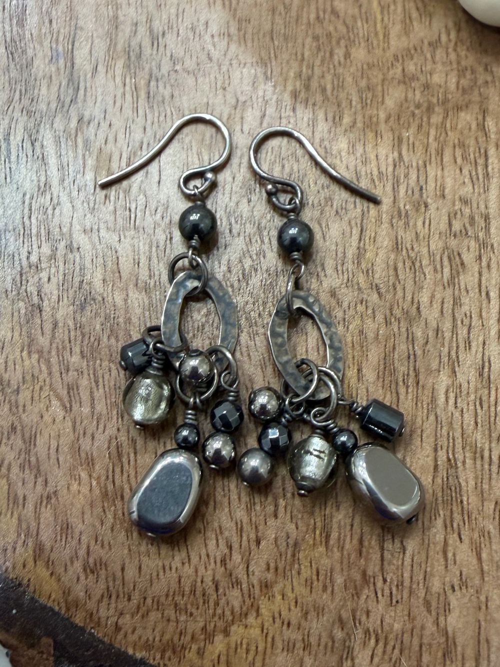 Silpada Hailstone  Hematite & Glass Bead Dangle Earrings.  Retired. W1963